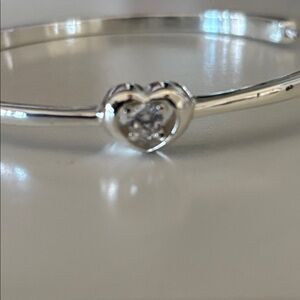 HEART bracelet - sterling silver, cubic zirconia, heart-accented bangle